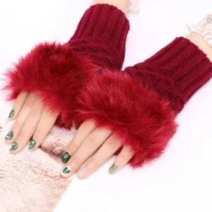 Faux Rabbit Fur Knitted Fingerless Winter Gloves